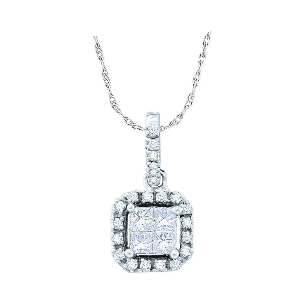 14kt White Gold Womens Princess Diamond Square Frame Pendant 1/4 Cttw