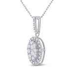 14kt White Gold Womens Round Diamond Oval Cluster Pendant 1/2 Cttw