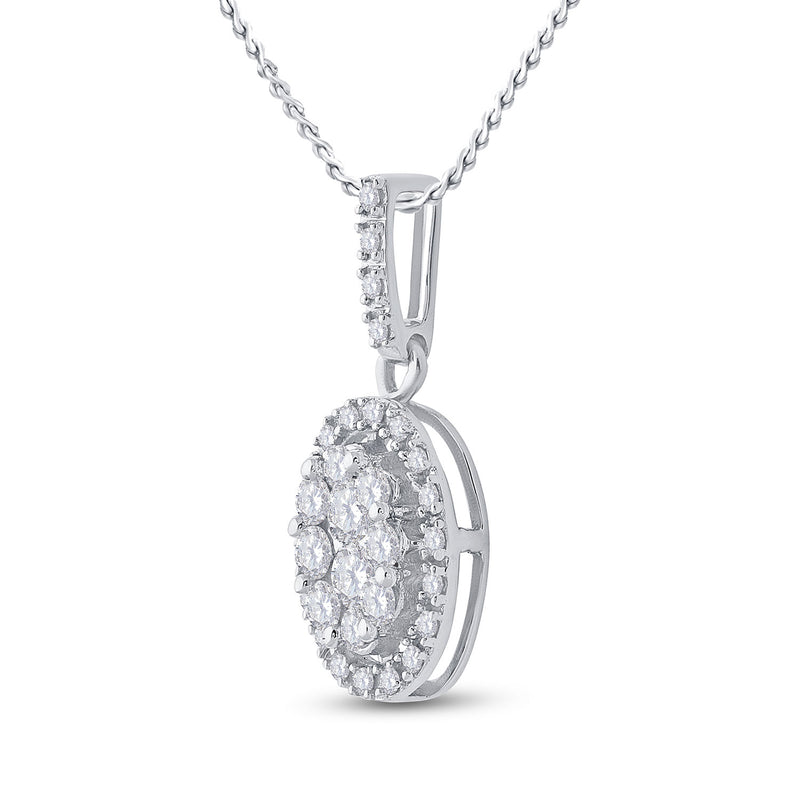 14kt White Gold Womens Round Diamond Oval Cluster Pendant 1/2 Cttw