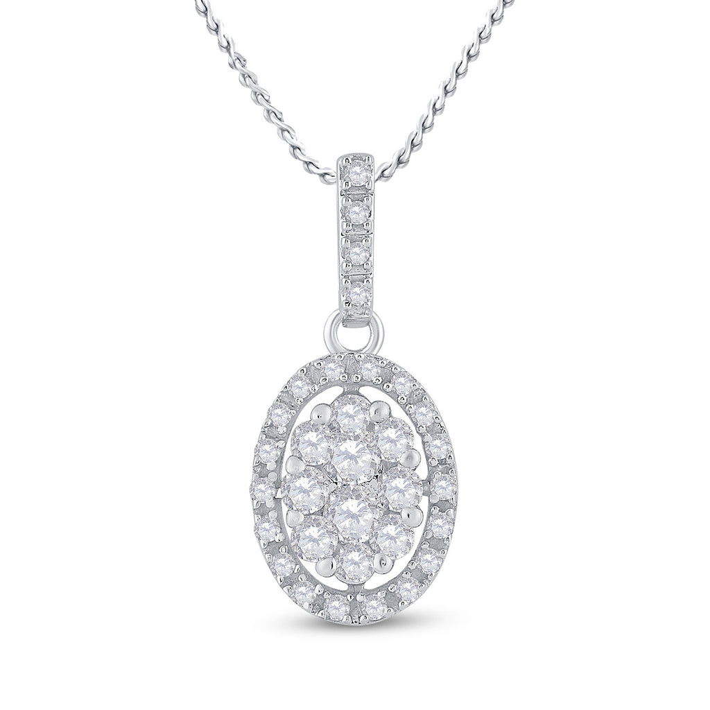 14kt White Gold Womens Round Diamond Oval Cluster Pendant 1/2 Cttw