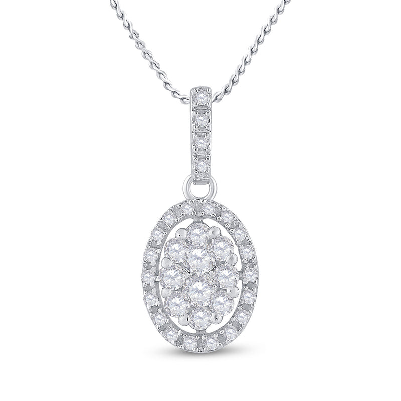 14kt White Gold Womens Round Diamond Oval Cluster Pendant 1/2 Cttw