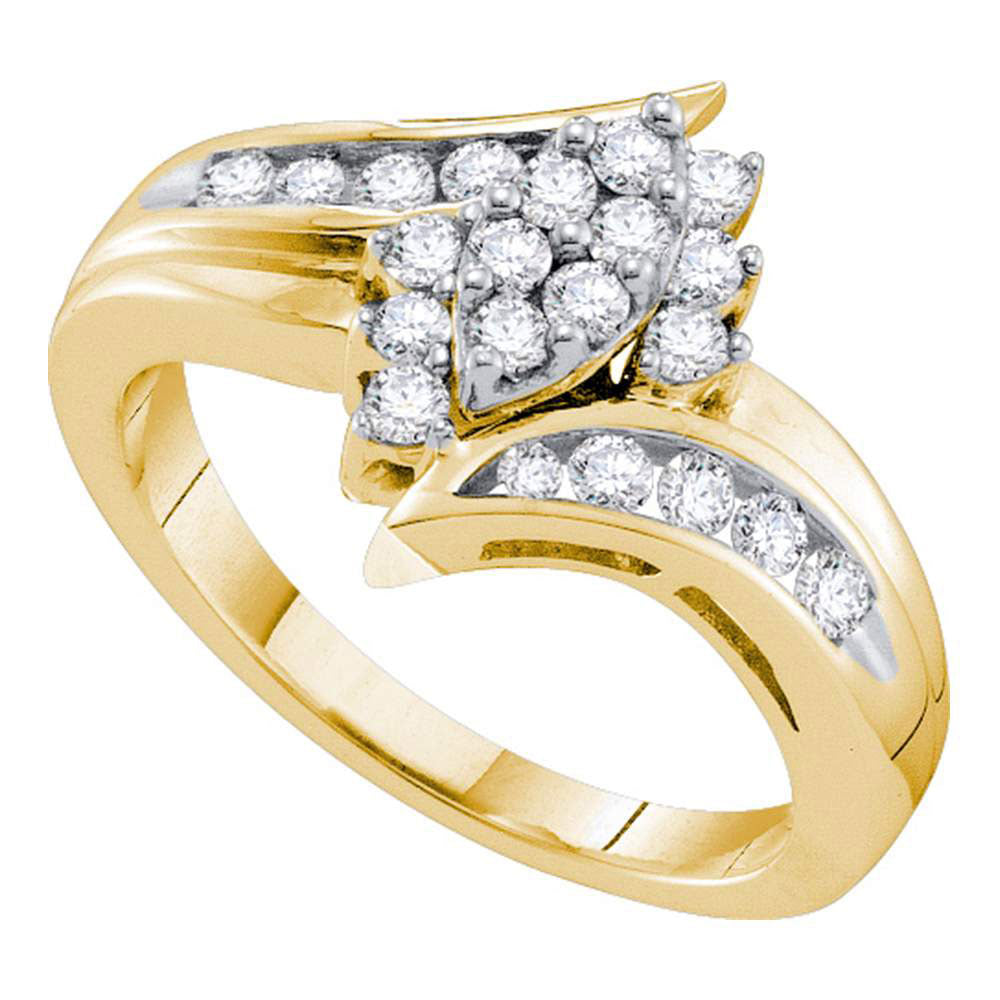 14kt Yellow Gold Round Diamond Marquise-shape Cluster Ring 1/2 Cttw