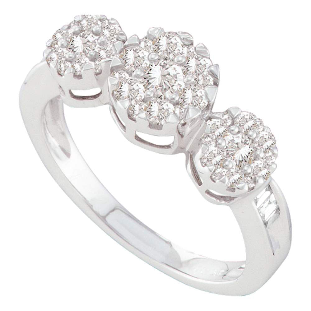 14kt White Gold Womens Round Diamond Triple Flower Cluster Ring 3/4 Cttw