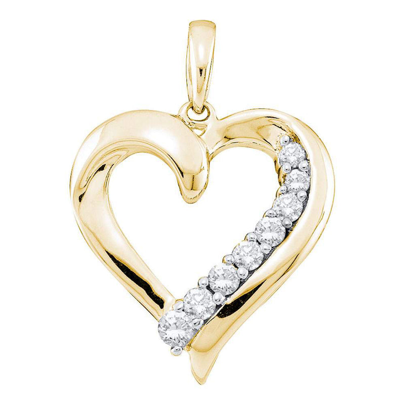 14kt Yellow Gold Womens Round Diamond Heart Pendant 1/4 Cttw