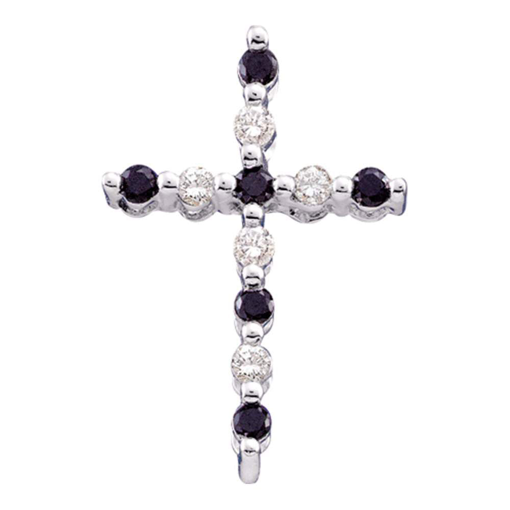 14kt White Gold Womens Round Black Color Enhanced Diamond Alternating Cross Pendant 1/8 Cttw