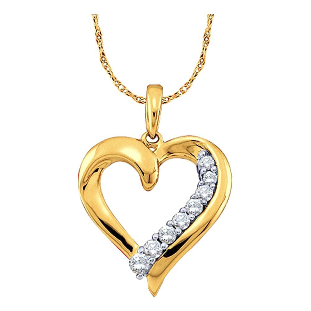 10kt Yellow Gold Womens Round Diamond Heart Pendant 1/4 Cttw