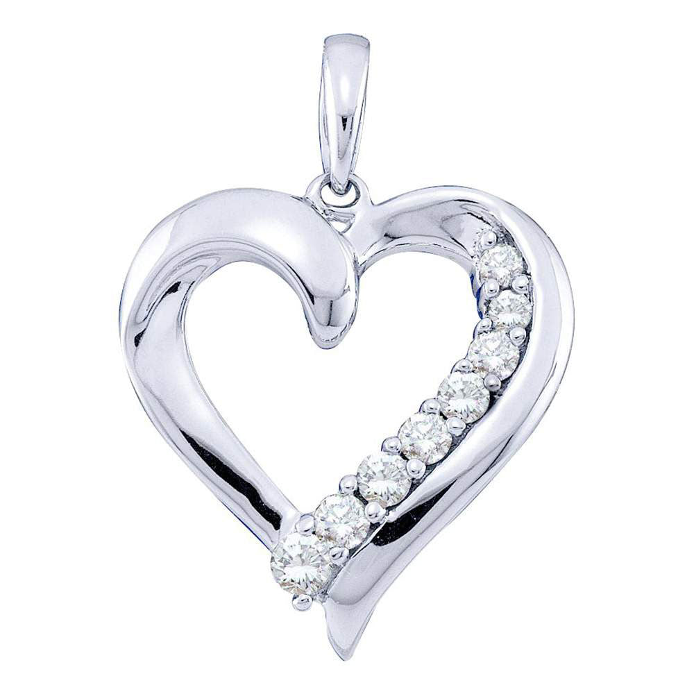 10kt White Gold Womens Round Diamond Heart Pendant 1/4 Cttw