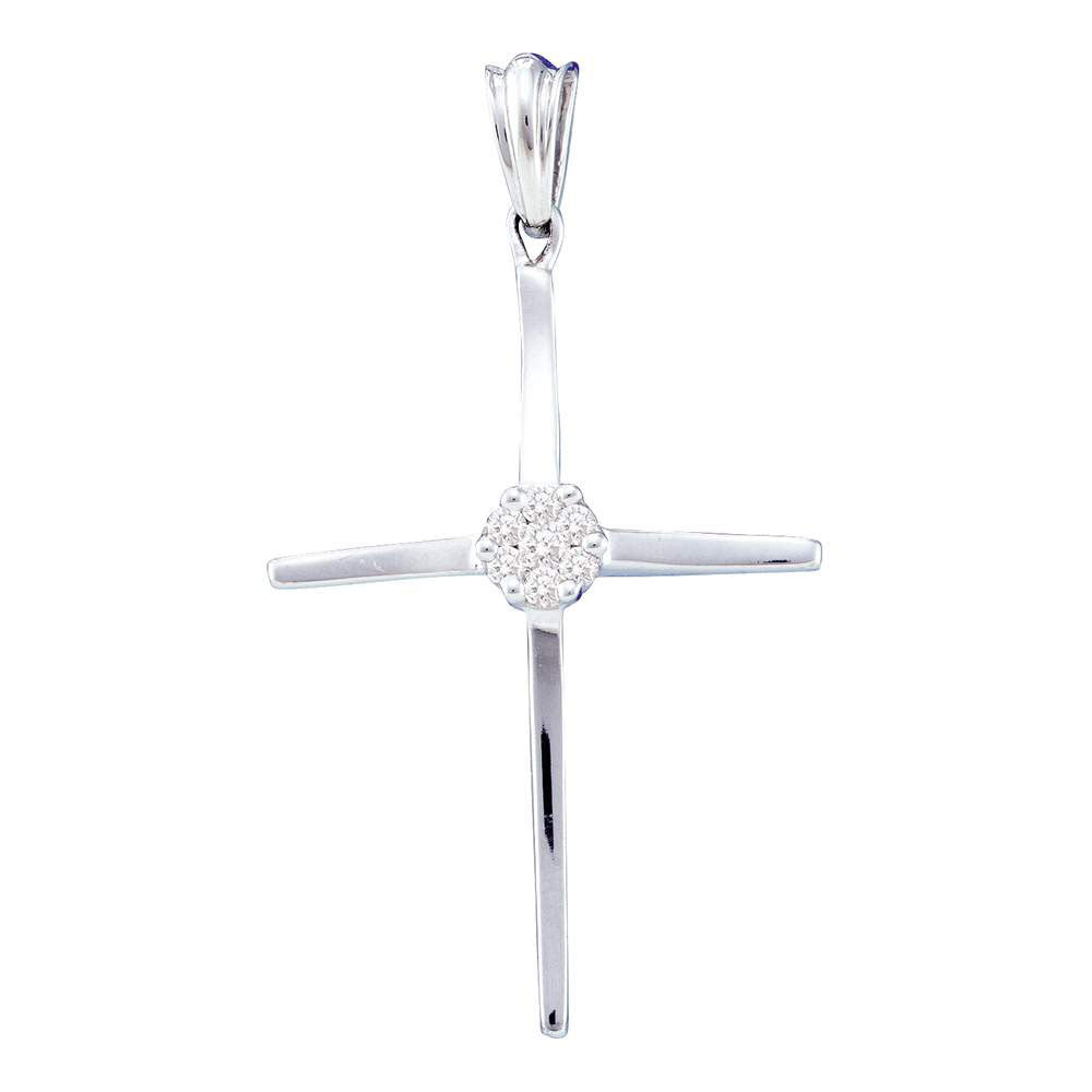 10kt White Gold Womens Round Diamond Cluster Cross Religious Pendant 1/10 Cttw