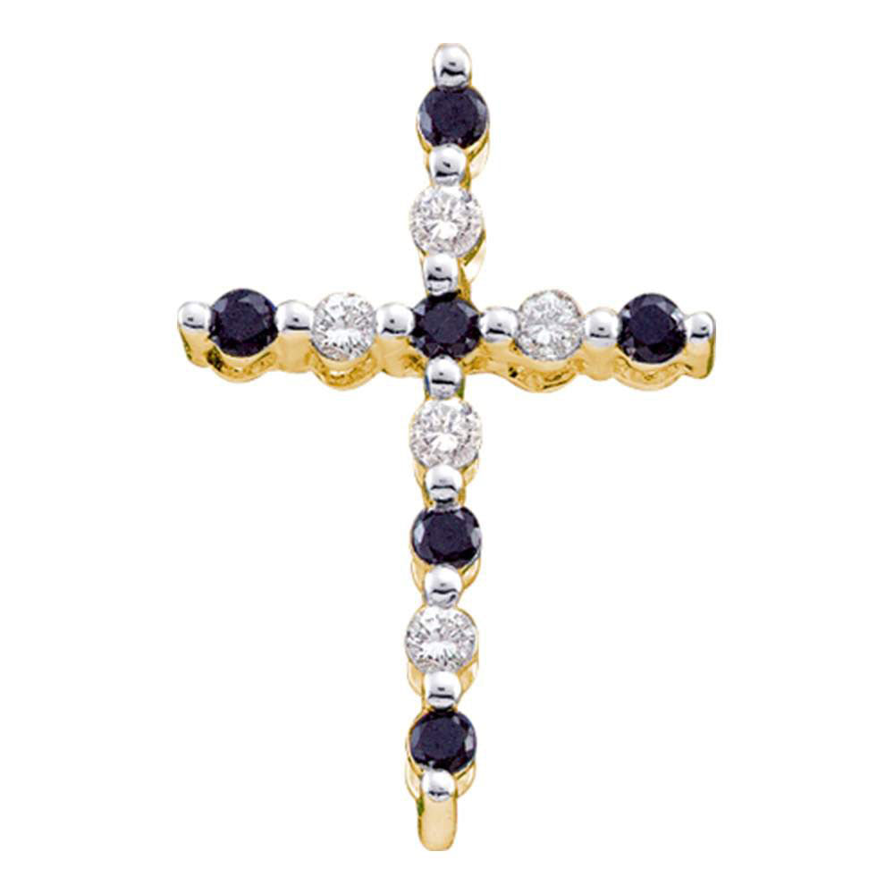 10kt Yellow Gold Womens Round Black Color Enhanced Diamond Alternating Cross Pendant 1/8 Cttw