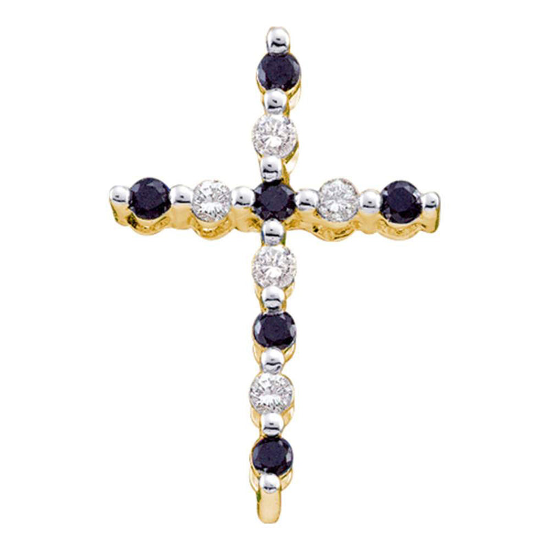 10kt Yellow Gold Womens Round Black Color Enhanced Diamond Alternating Cross Pendant 1/8 Cttw