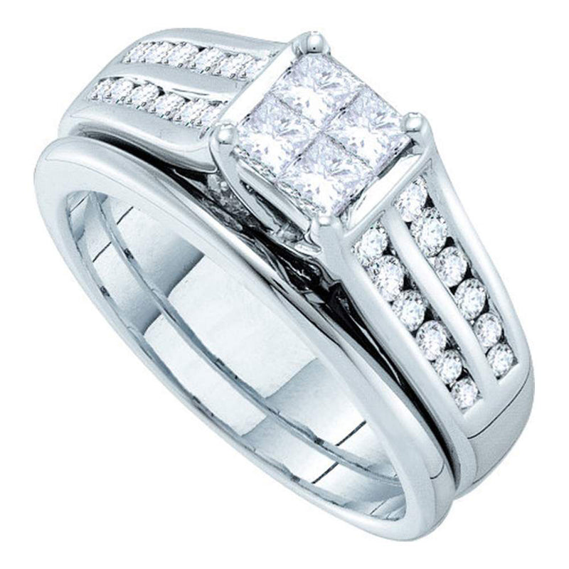 14kt White Gold Princess Diamond Bridal Wedding Ring Band Set 1 Cttw