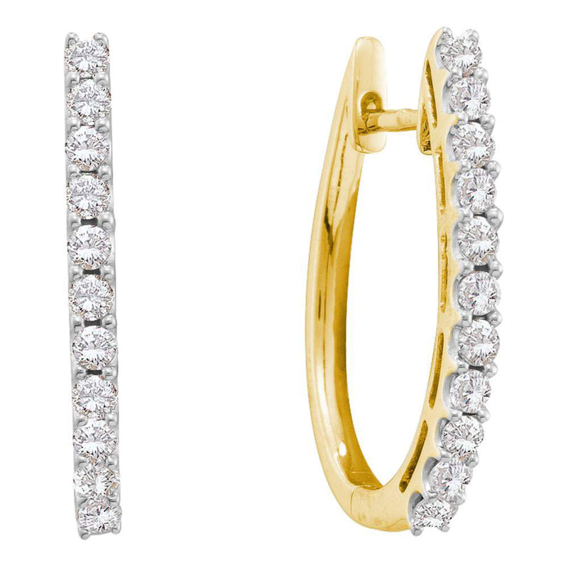 14kt Yellow Gold Womens Round Diamond Single Row Hoop Earrings 1 Cttw