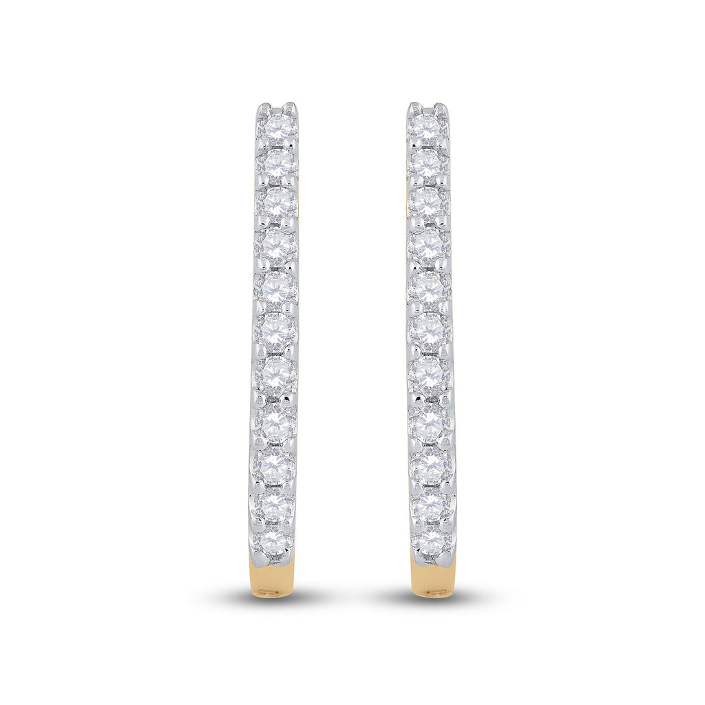 14kt Yellow Gold Womens Round Diamond Hoop Earrings 1/4 Cttw