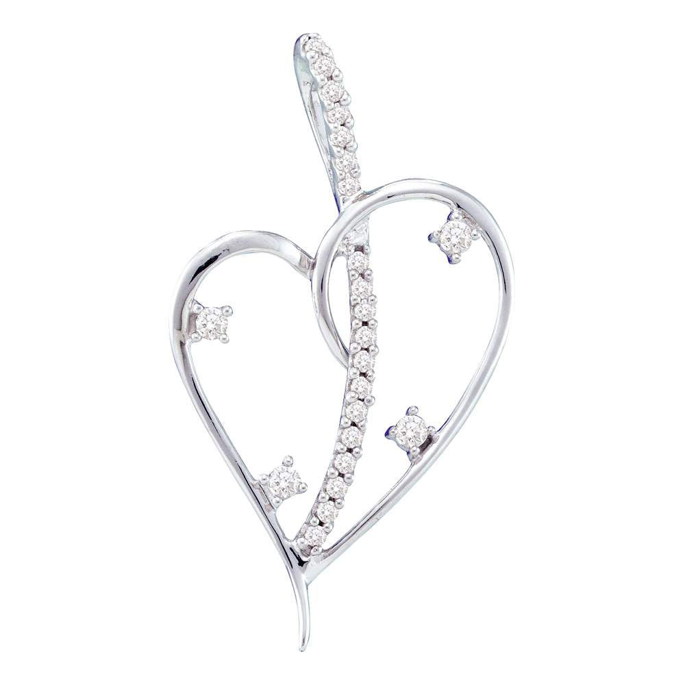 14kt White Gold Womens Round Diamond Wire Heart Pendant 1/5 Cttw