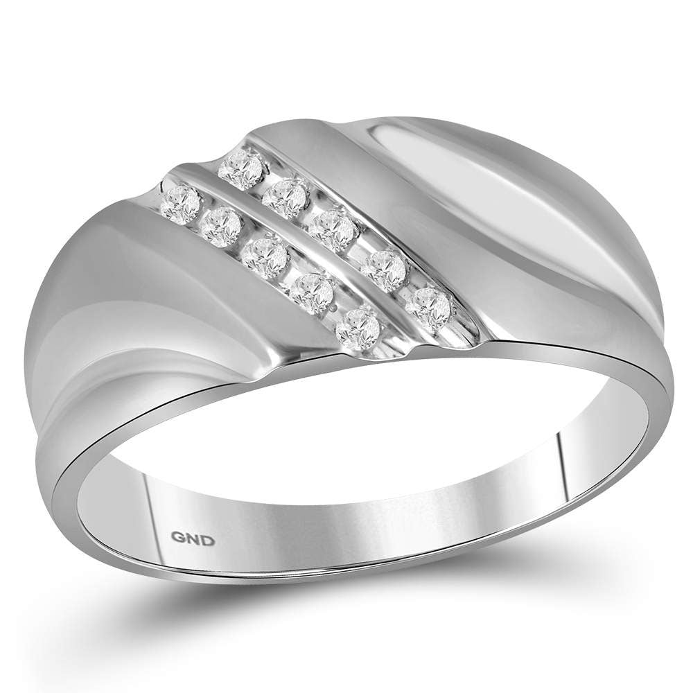 Sterling Silver Mens Round Channel-set Diamond Wedding Band Ring 1/8 Cttw