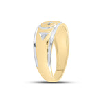 Yellow-tone Sterling Silver Mens Round Diamond Cross Wedding Band Ring 1/20 Cttw