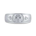 Sterling Silver Mens Round Diamond Cross Wedding Band Ring 1/20 Cttw