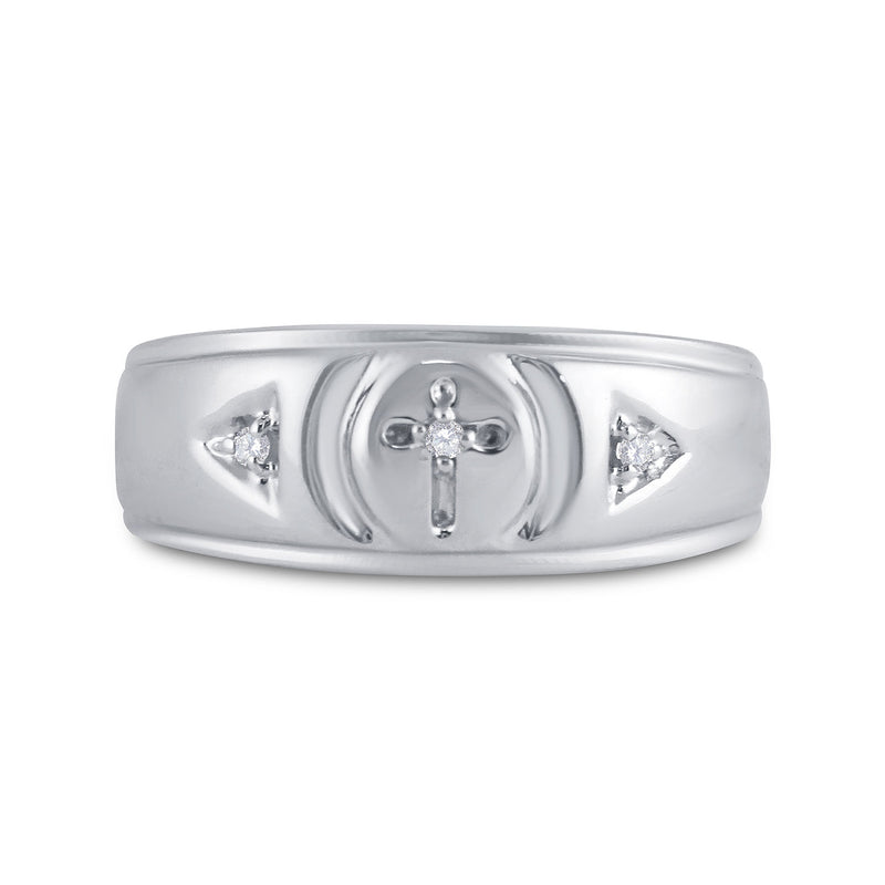 Sterling Silver Mens Round Diamond Cross Wedding Band Ring 1/20 Cttw