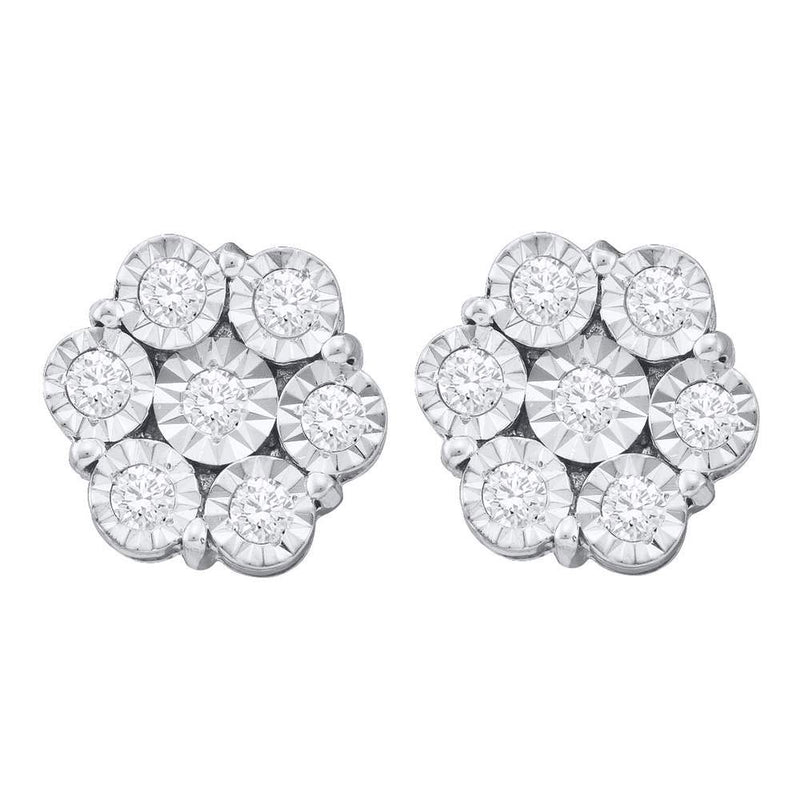 10kt White Gold Womens Round Illusion-set Diamond Flower Cluster Earrings 1 Cttw