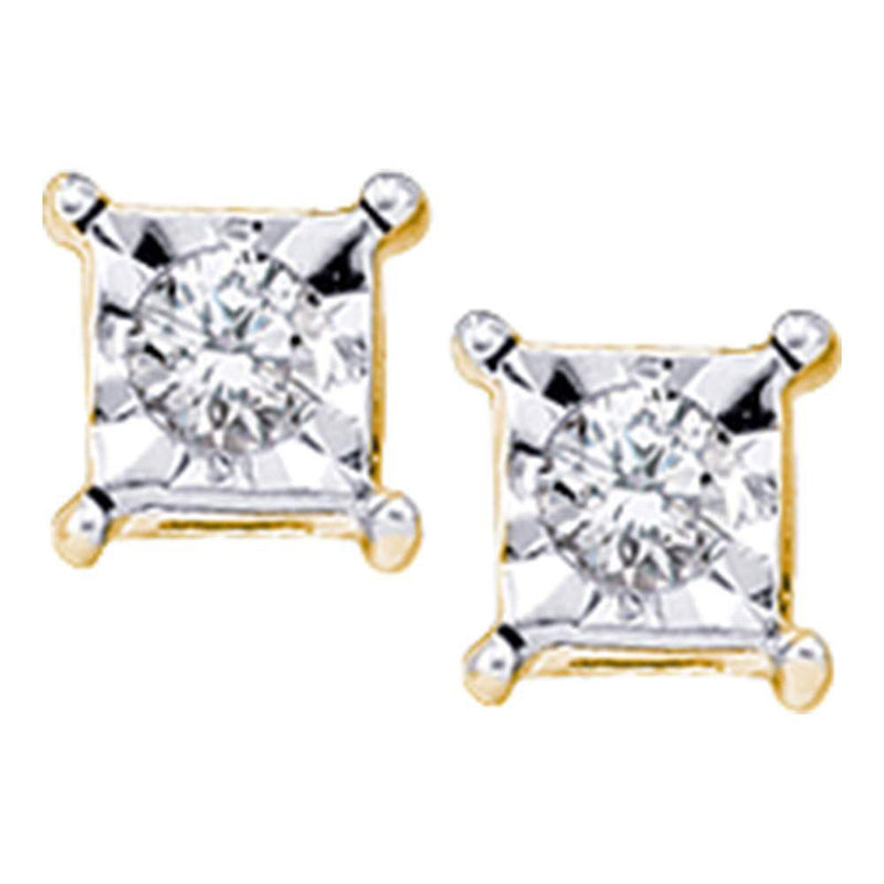 10kt Yellow Gold Womens Round Diamond Solitaire Earrings 1/20 Cttw