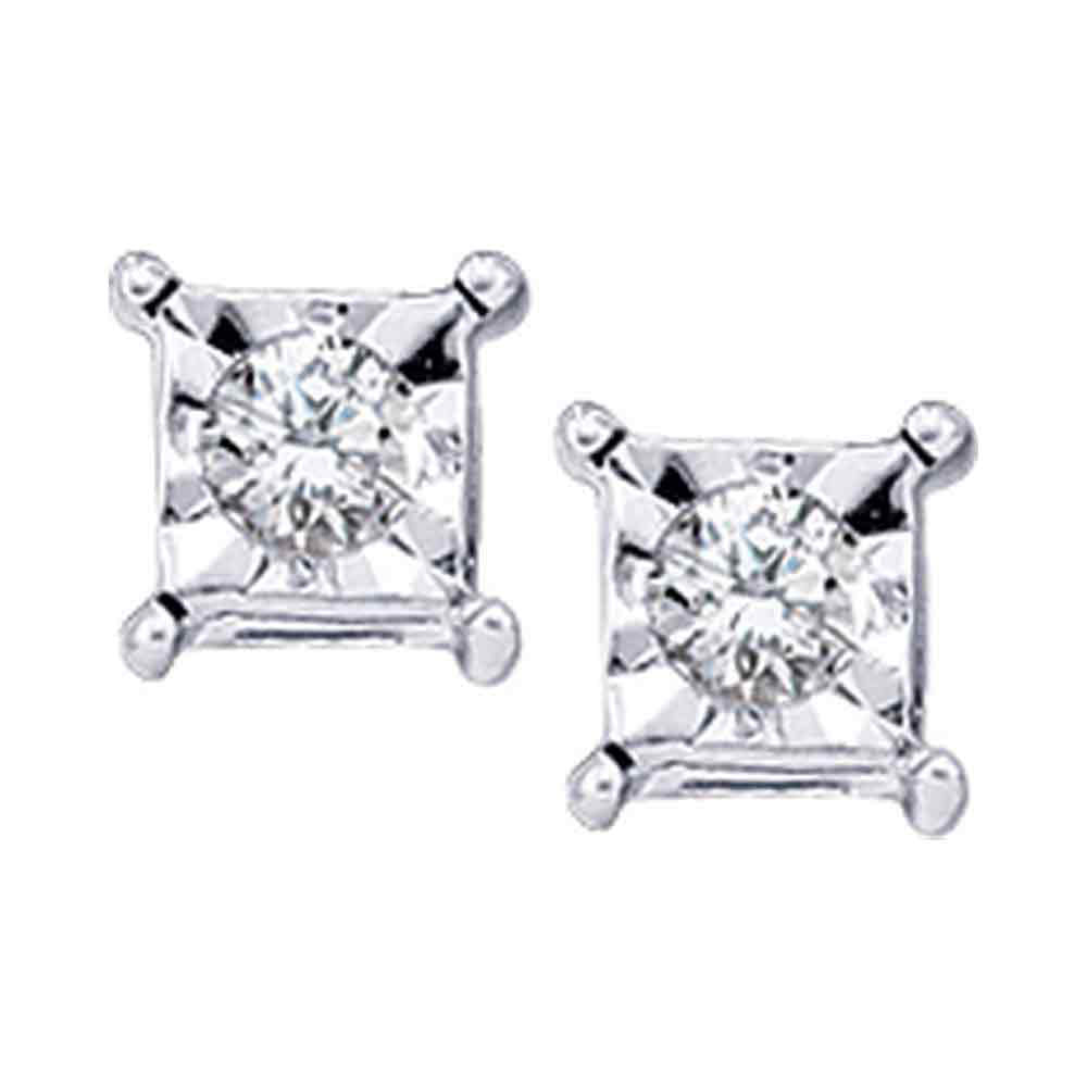 10kt White Gold Womens Round Diamond Solitaire Earrings 1/20 Cttw