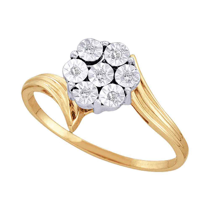 10kt Yellow Gold Womens Round Diamond Miracle Flower Cluster Ring 1/20 Cttw