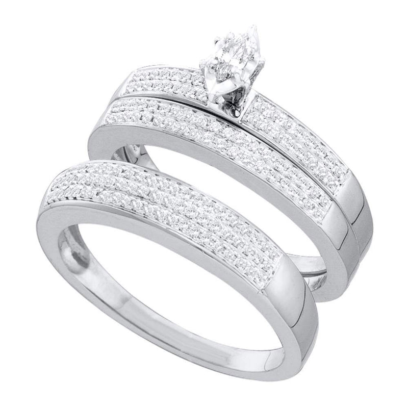 10kt White Gold His Hers Marquise Diamond Solitaire Matching Wedding Set 1/2 Cttw