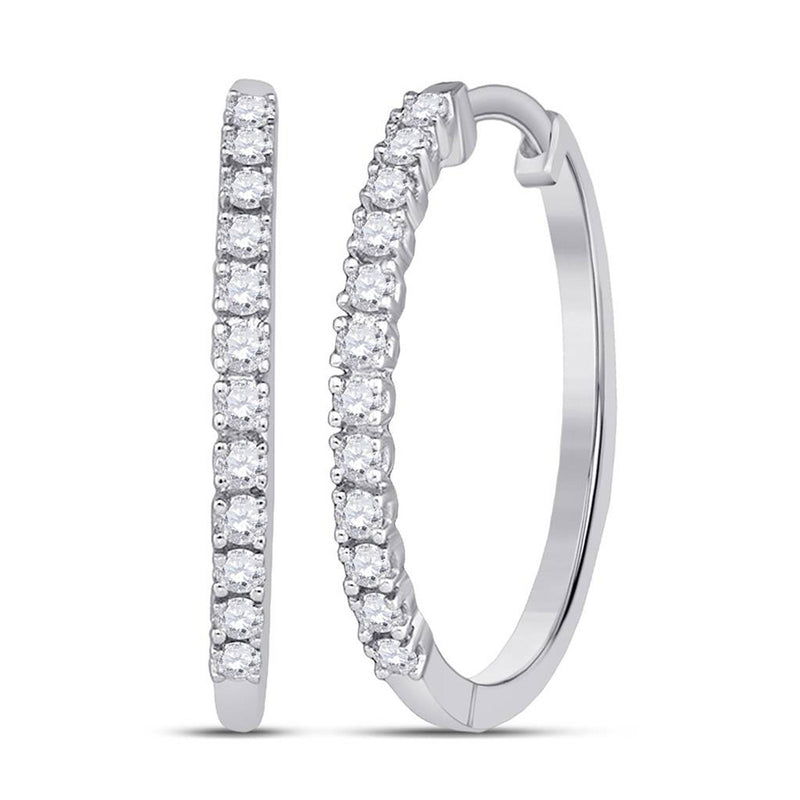 10kt White Gold Womens Round Diamond Slender Single Row Hoop Earrings 1/4 Cttw