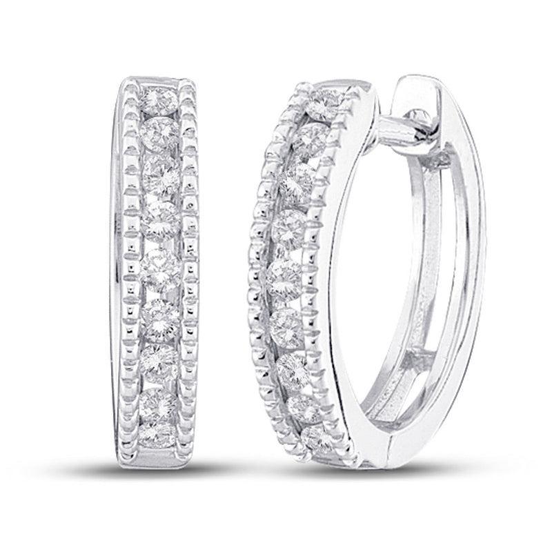 10kt White Gold Womens Round Diamond Milgrain Hoop Earrings 1/4 Cttw