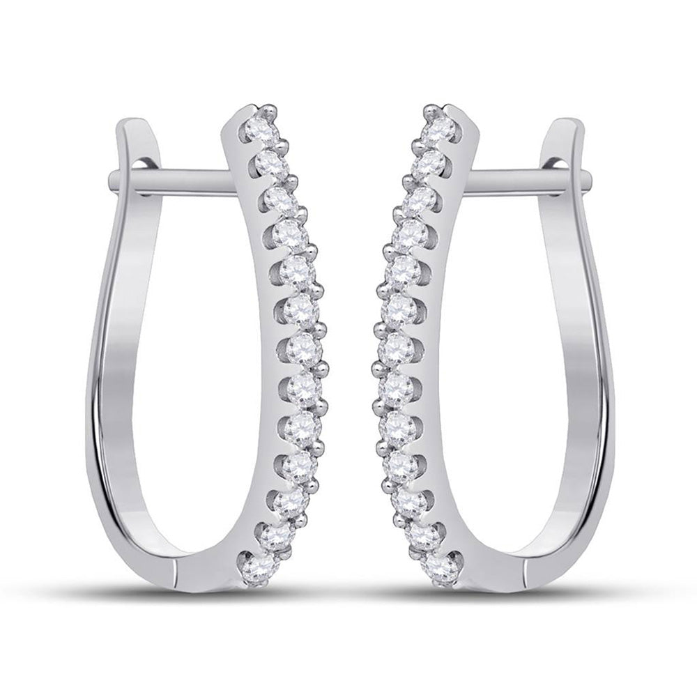 10kt White Gold Womens Round Pave-set Diamond Oblong Hoop Earrings 1/4 Cttw