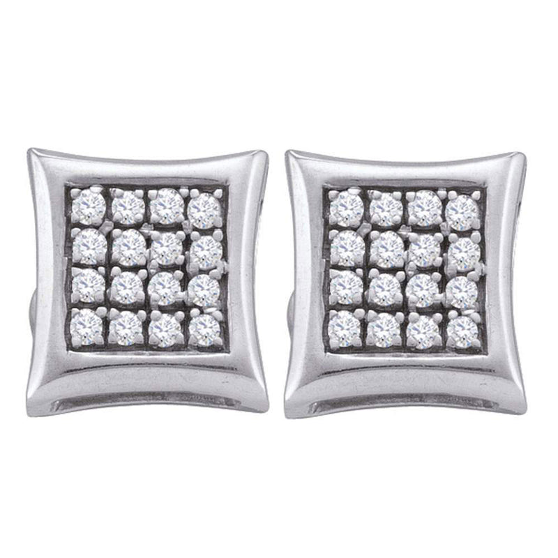 Sterling Silver Womens Round Diamond Square Kite Cluster Earrings 1/6 Cttw