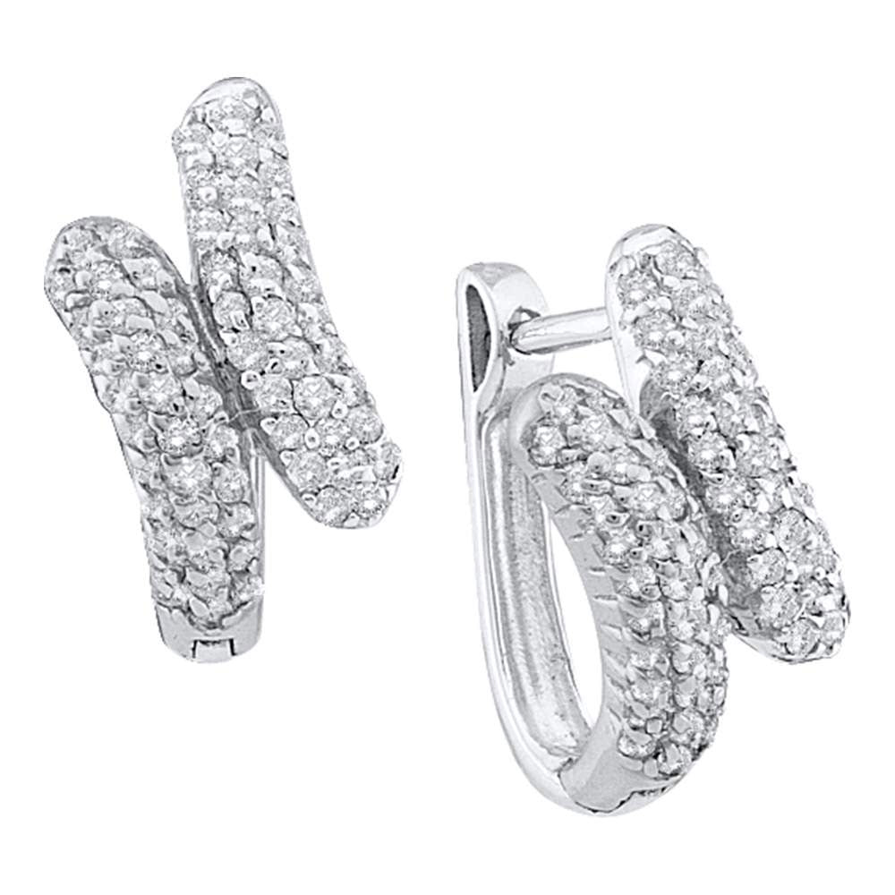 14kt White Gold Womens Round Diamond Bypass Huggie Hoop Earrings 1/2 Cttw