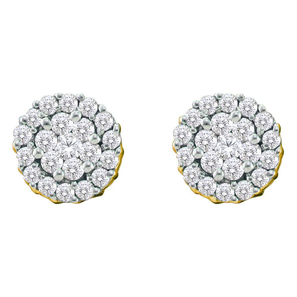 14kt Yellow Gold Womens Round Diamond Flower Cluster Earrings 3/4 Cttw