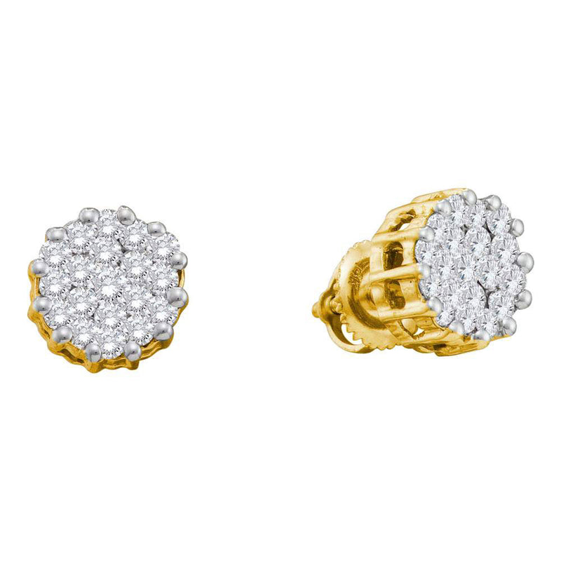 14kt Yellow Gold Womens Round Diamond Cluster Earrings 1 Cttw