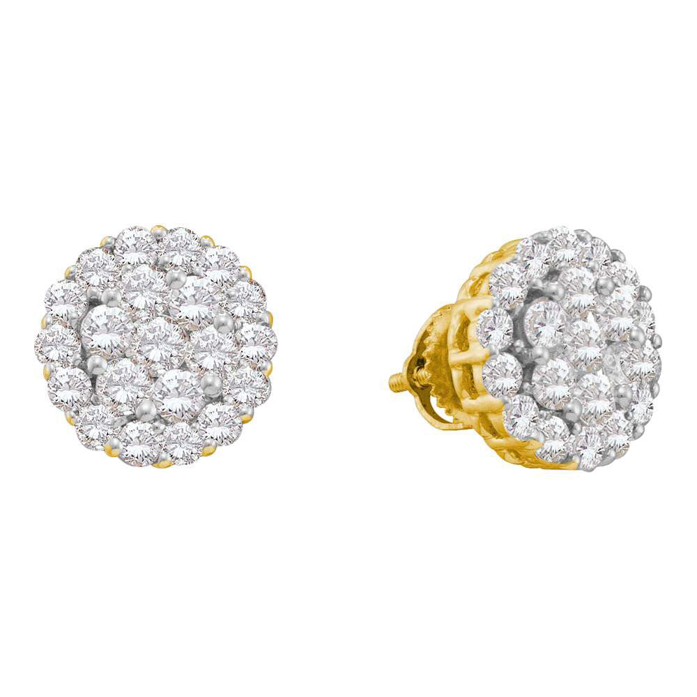 14kt Yellow Gold Womens Round Diamond Flower Cluster Earrings 2 Cttw