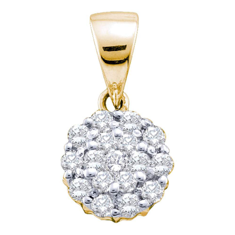 14kt Yellow Gold Womens Round Diamond Flower Cluster Pendant 1/4 Cttw