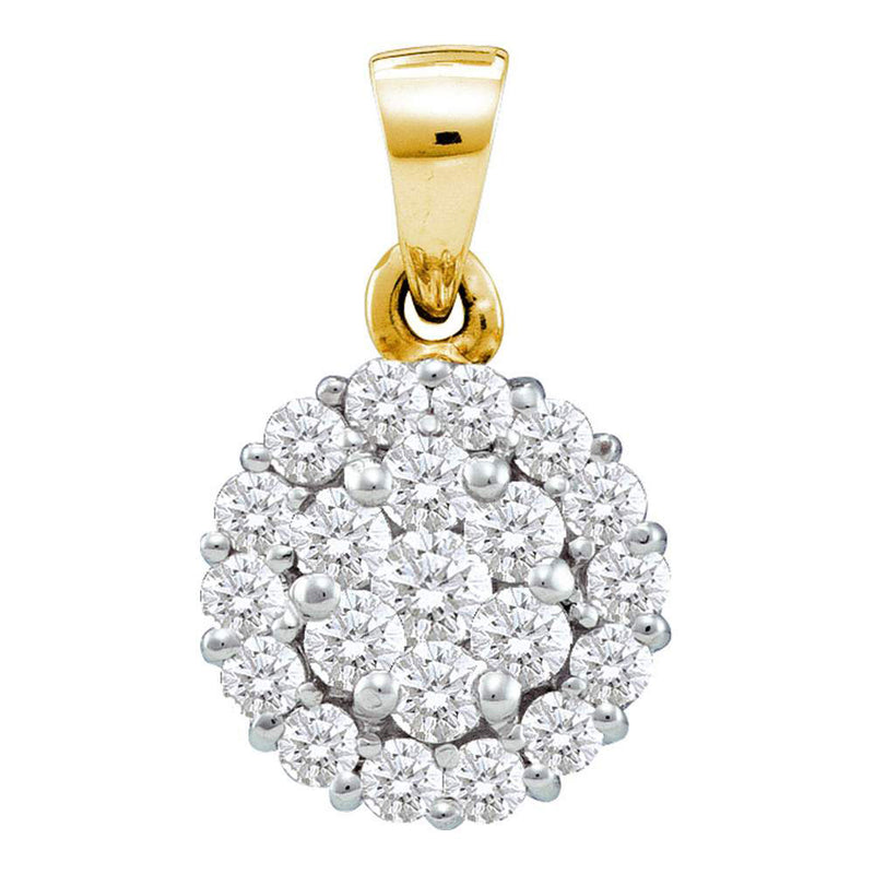 14kt Yellow Gold Womens Round Diamond Flower Cluster Pendant 1 Cttw