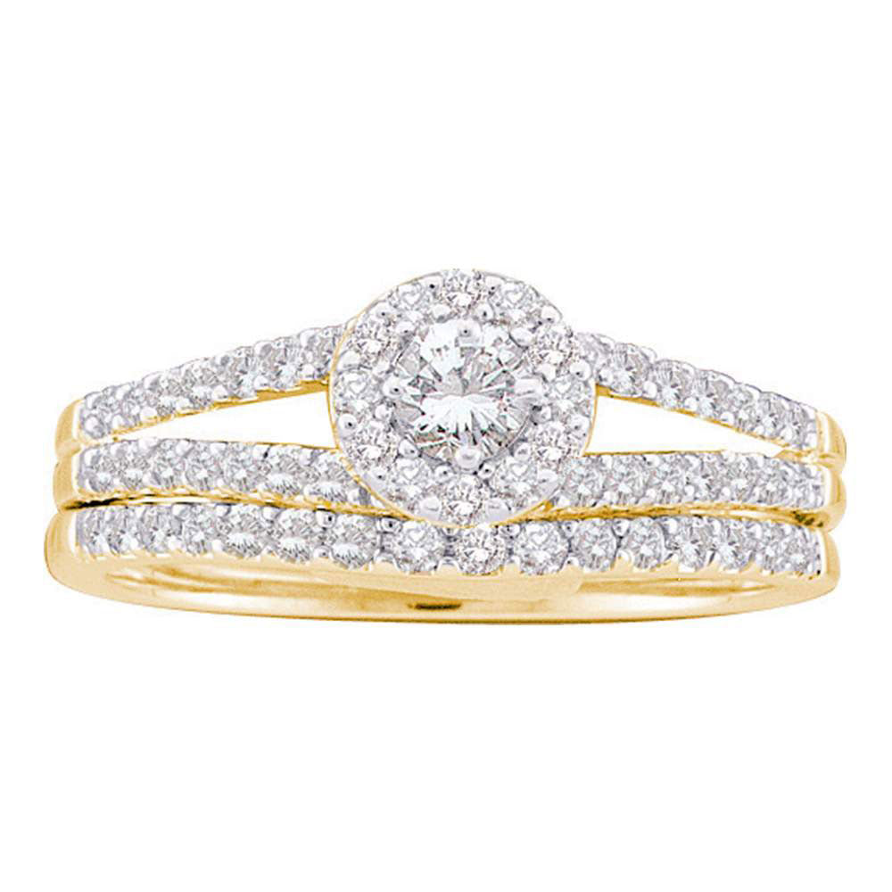 14kt Yellow Gold Round Diamond Split-Shank Bridal Wedding Ring Band Set 5/8 Cttw