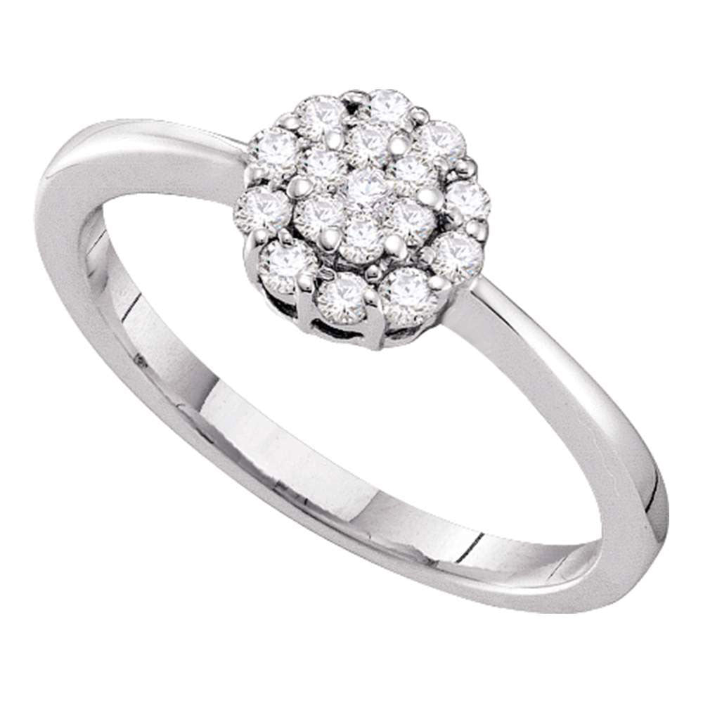 14kt White Gold Womens Round Diamond Circle Frame Flower Cluster Ring 1/4 Cttw