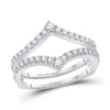 14kt White Gold Womens Round Diamond Ring Guard Wrap Enhancer Wedding Band 1/2 Cttw