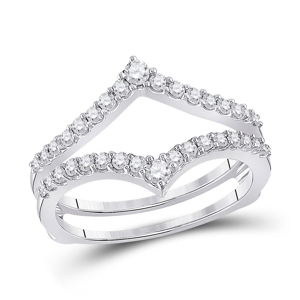 14kt White Gold Womens Round Diamond Ring Guard Wrap Enhancer Wedding Band 1/2 Cttw