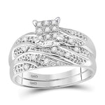 10kt White Gold His Hers Round Diamond Square Matching Wedding Set 1/3 Cttw