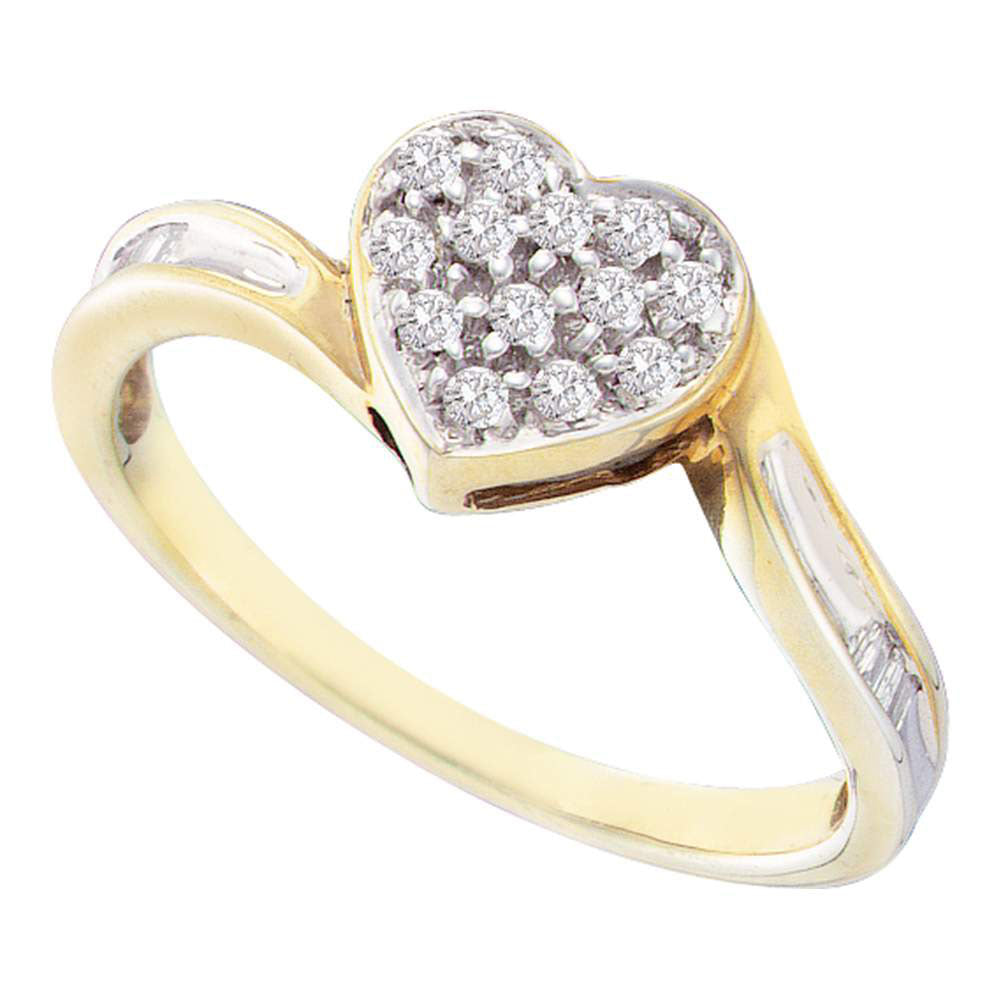 Yellow-tone Sterling Silver Womens Round Diamond Heart Ring 1/8 Cttw