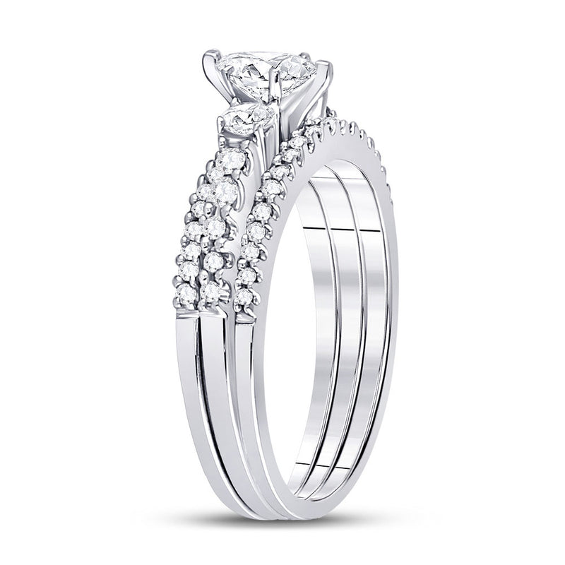 14kt White Gold Marquise Diamond 3-Piece Bridal Wedding Ring Band Set 1 Cttw