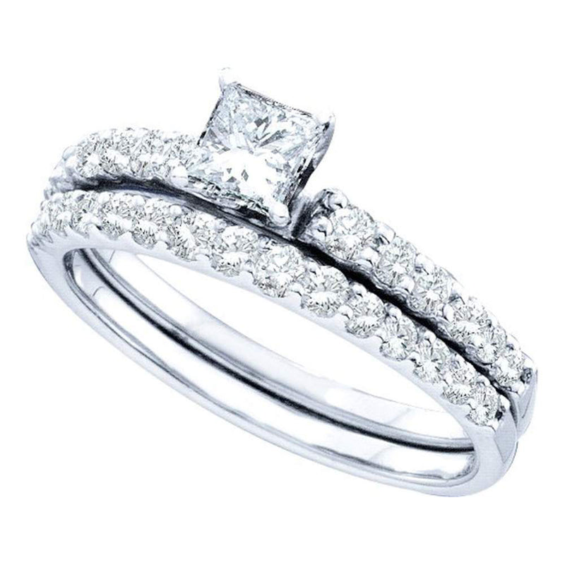 14kt White Gold Princess Diamond Bridal Wedding Ring Band Set 1 Cttw