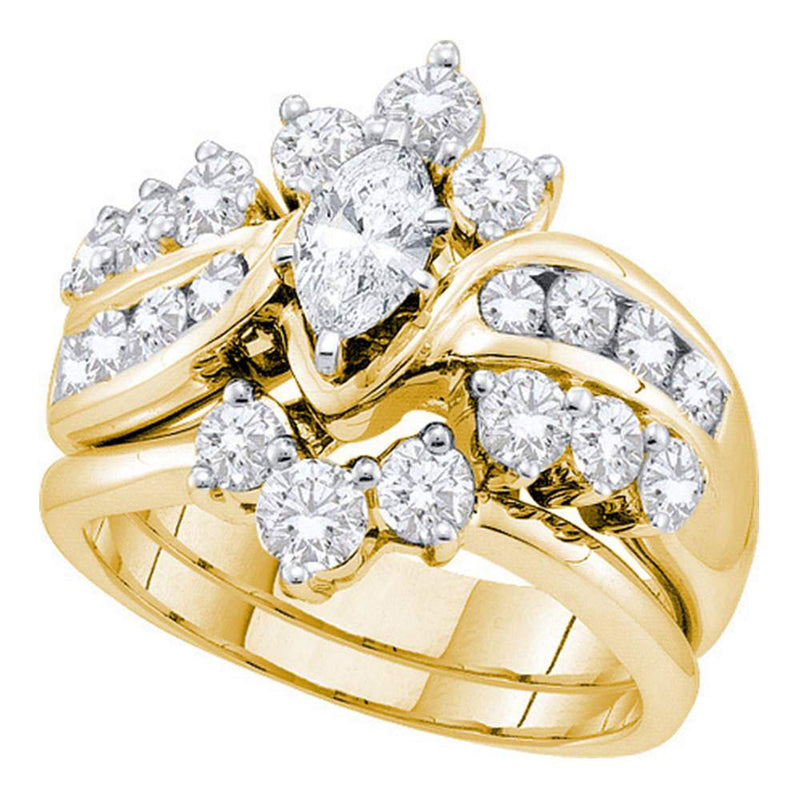 14kt Yellow Gold Marquise Diamond Bridal Wedding Ring Band Set 2 Cttw