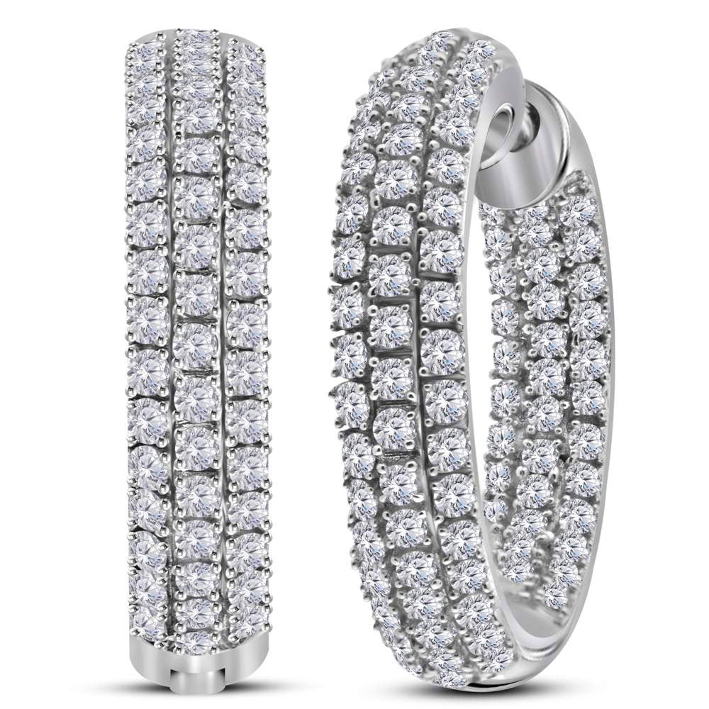 14kt White Gold Womens Round Diamond Inside Outside Hoop Earrings 2 Cttw