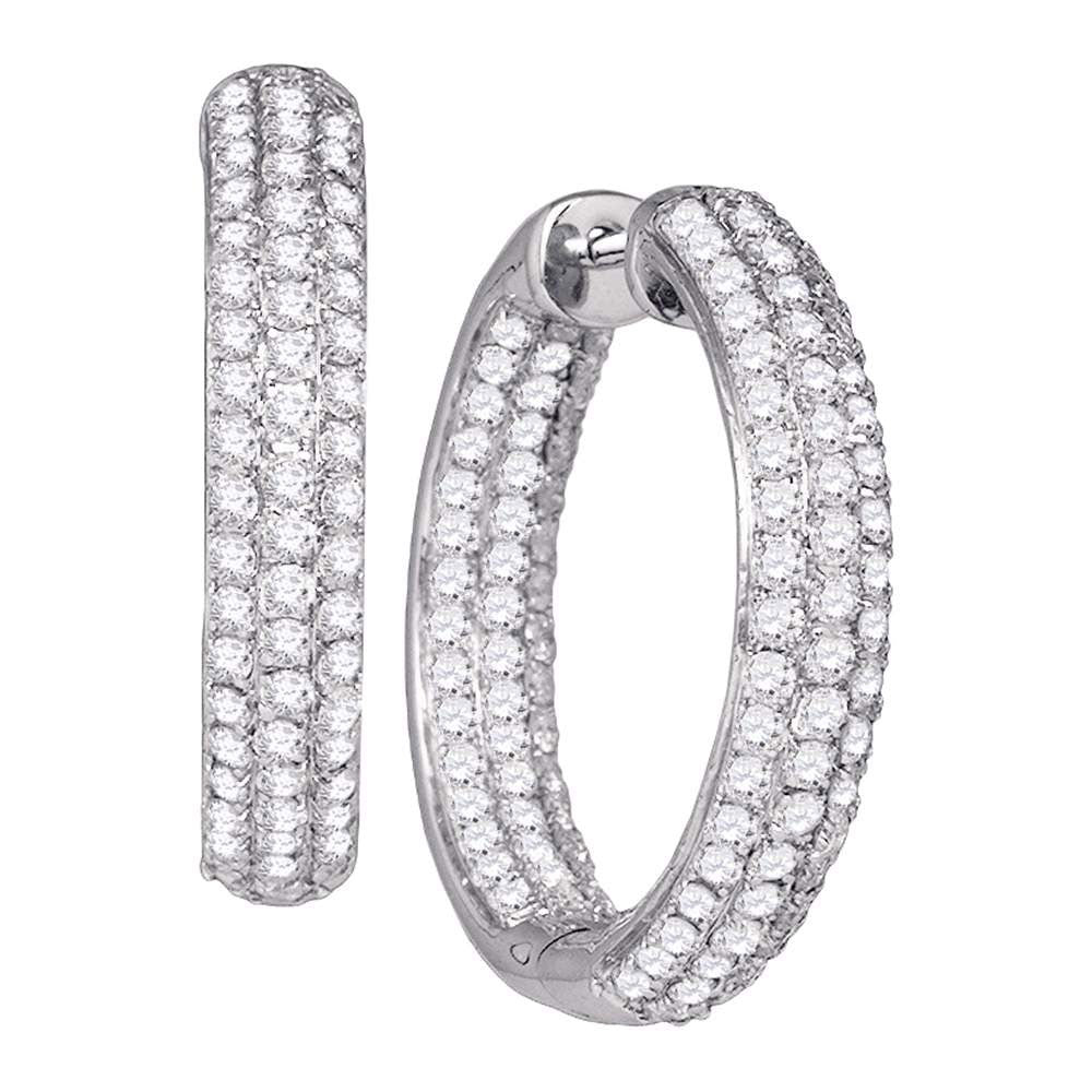 14kt White Gold Womens Round Pave-set Diamond Inside Outside Hoop Earrings 2-7/8 Cttw