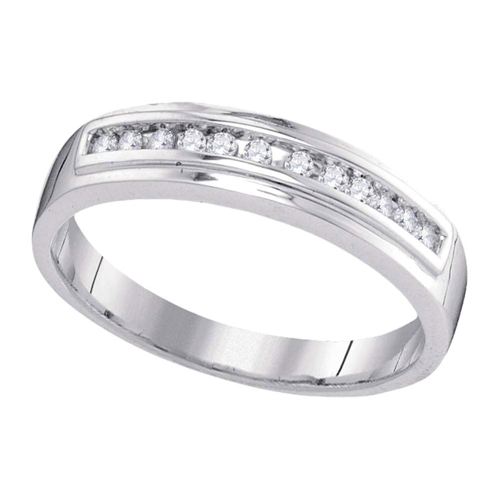 10kt White Gold Womens Round Diamond Single Row Wedding Band 1/8 Cttw