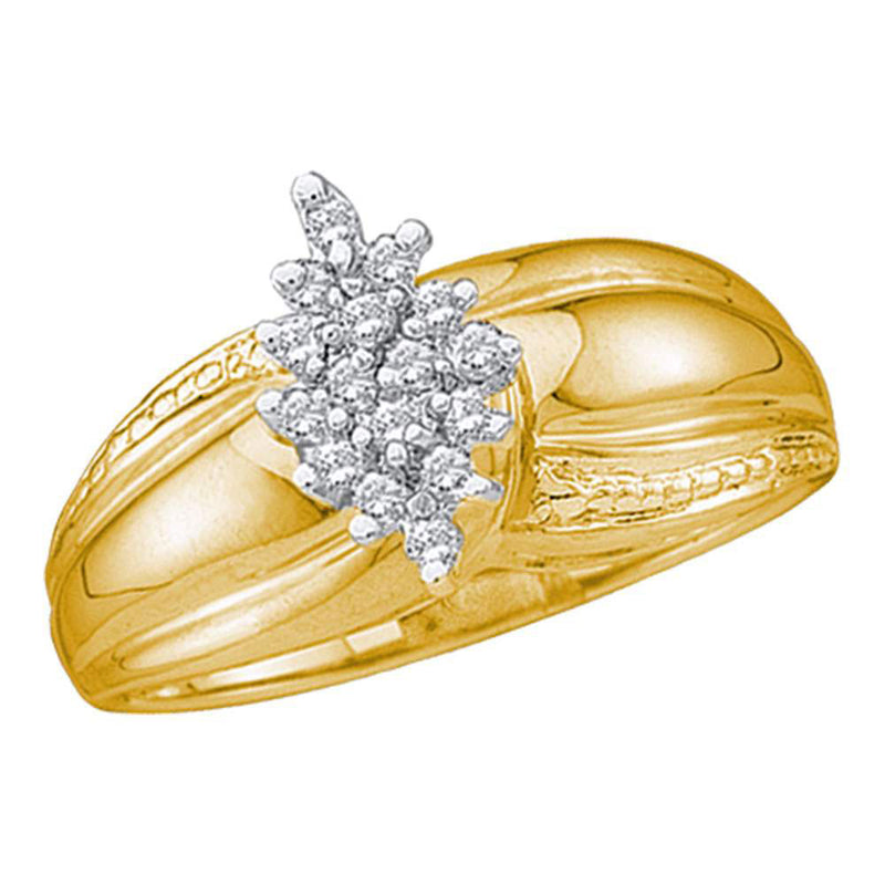 Yellow-tone Sterling Silver Womens Round Diamond Oval Cluster Fashion Ring 1/6 Cttw